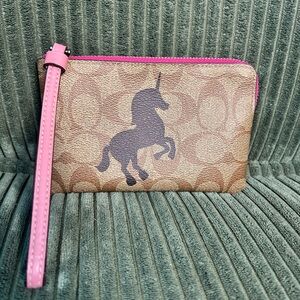 Coach Tan and Pink Unicorn Wristlet